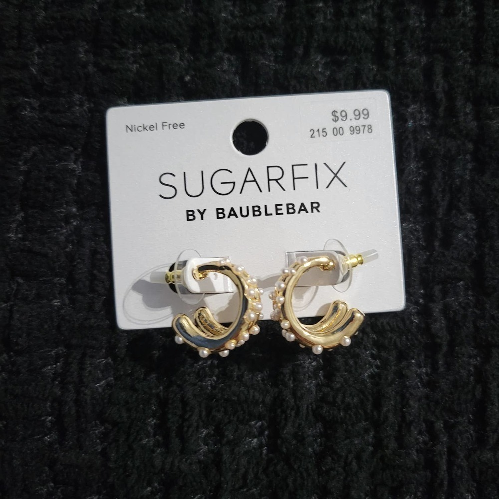 🔴SUGARFIX by BaubleBar Pearl and Gold Double Hoop Earrings - Gold‎ - Picture 3 of 5